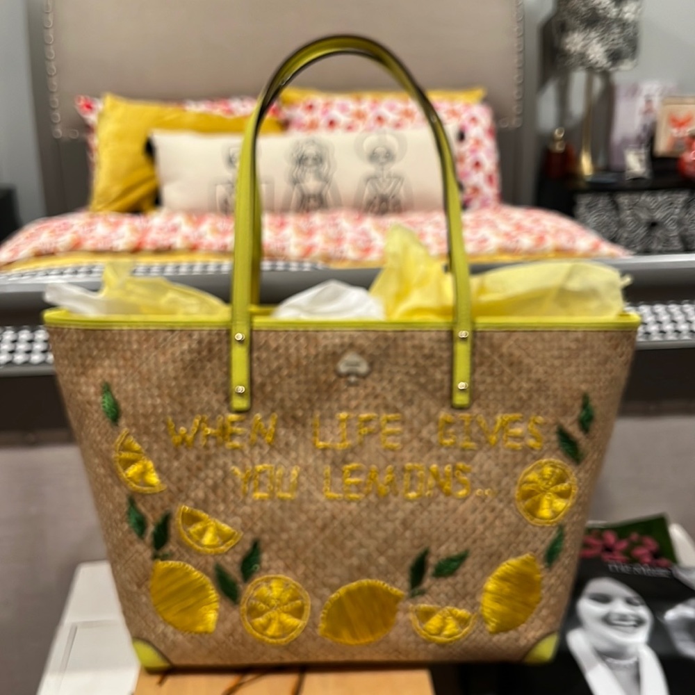 Kate Spade Straw Tote When Life Gives You Lemons Make Limoncello Vintage 2014